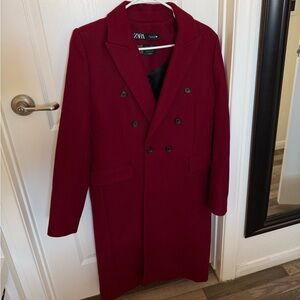 Zara Double-Breasted Burgundy Coat